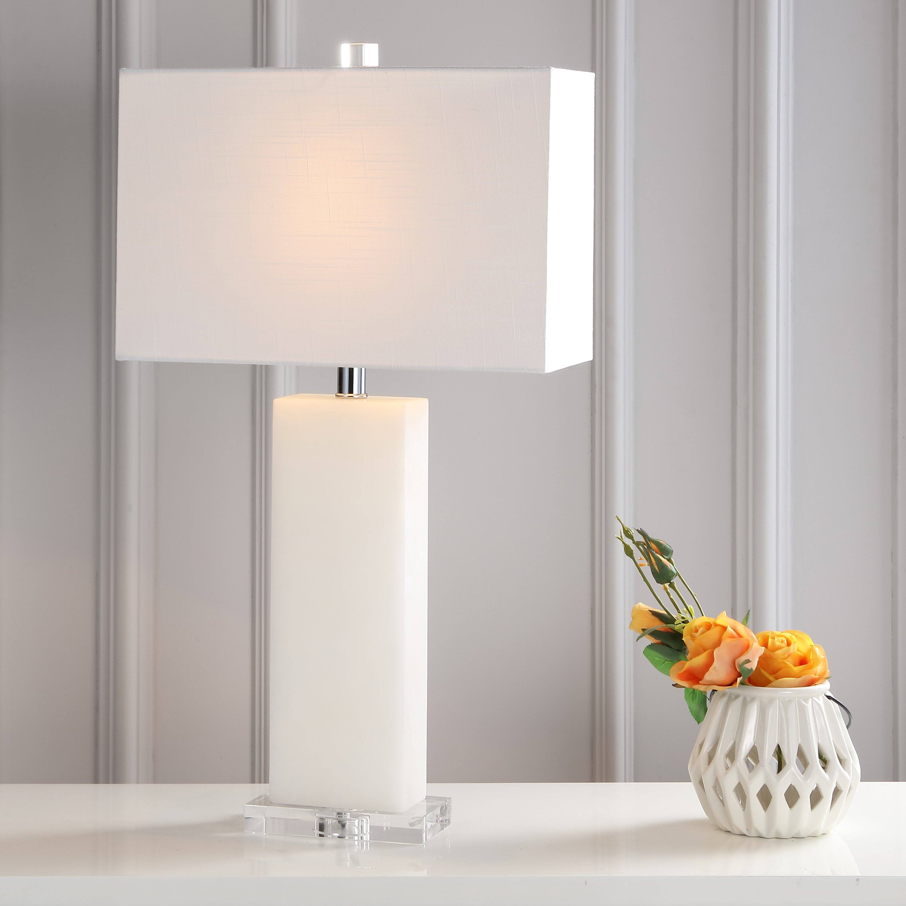 Alt View 1. Jonathan Y - Tiggie 27" Alabaster LED Table Lamp, White Alabaster - White Alabaster.
