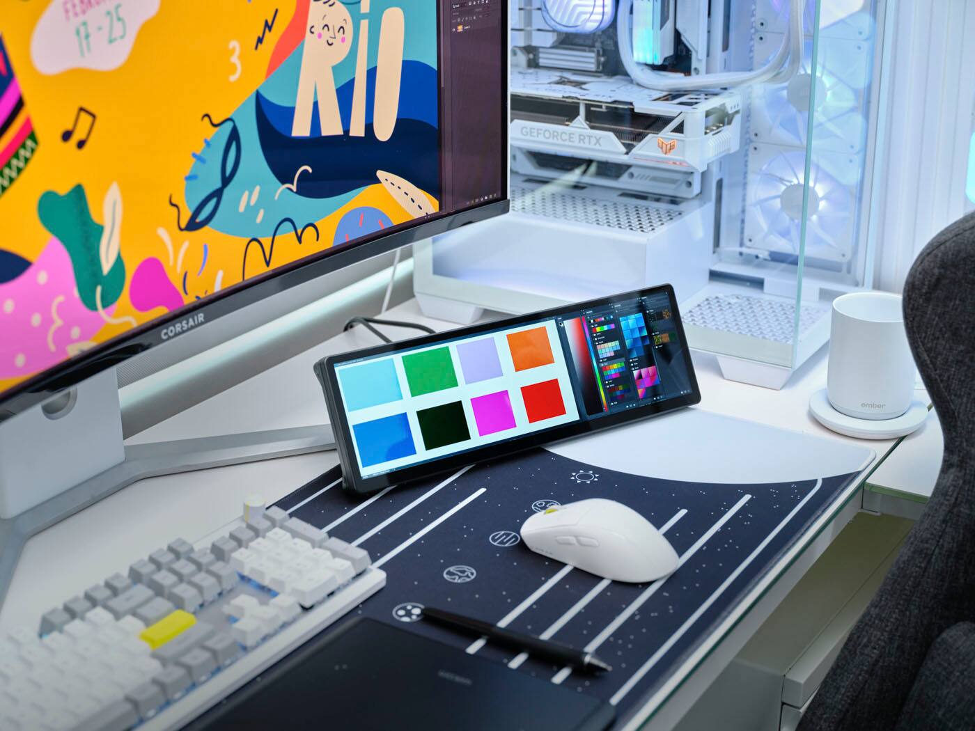 The text on the image reads: "FE 17-25 17 I 4 3 RI GEFORCE RTX | CORSAIR ember."