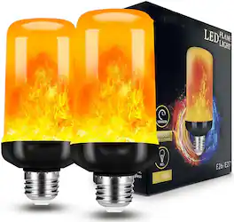GlowWise - Dynamic Flickering LED Flame Bulb, 4 Modes & Upside-Down Effect. Outdoor Halloween & Xmas Decor. 2-Pack - Yellow