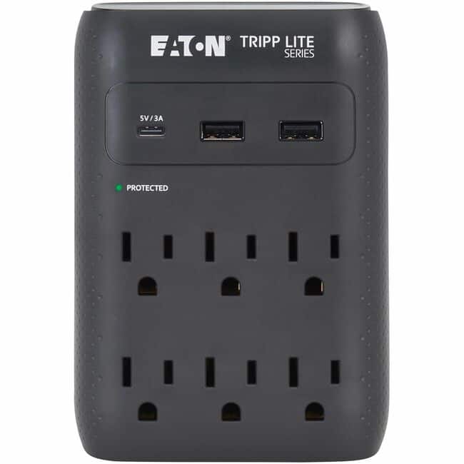 Eaton Tripp Lite Series Protect It! 6-Outlet Surge Protector - 5-15R Outlets, USB-C and USB-A Ports, 5-15P Direct - Black