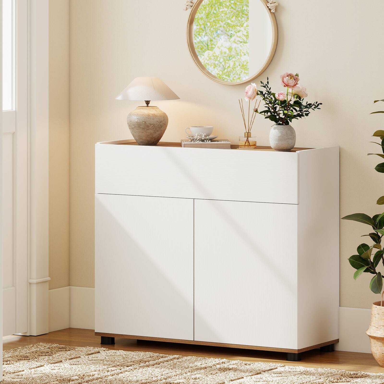 Alt View 3. Costway - Costway Sideboard Buffet Cabinet with Storage, Drawer and Push-to-Open Doors for Kitchen - White.