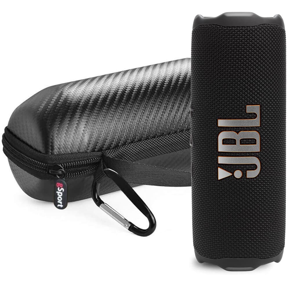JBL - FLIP 7 Waterproof Portable Speaker Bundle with gSport Carbon Fiber Case - Black