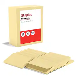 Staples - Recycled Sticky Notes, 3" x 5", Sunshine Collection, 100 Sheets/Pad, 12 Pads/Pack (S-35YR12/52571) - Yellow