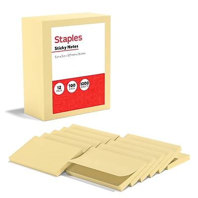 Staples Sticky Notes  
5x3in / 127x76mm  
12 Pads  
100 Sheets per Pad  
1200 Sheets Total