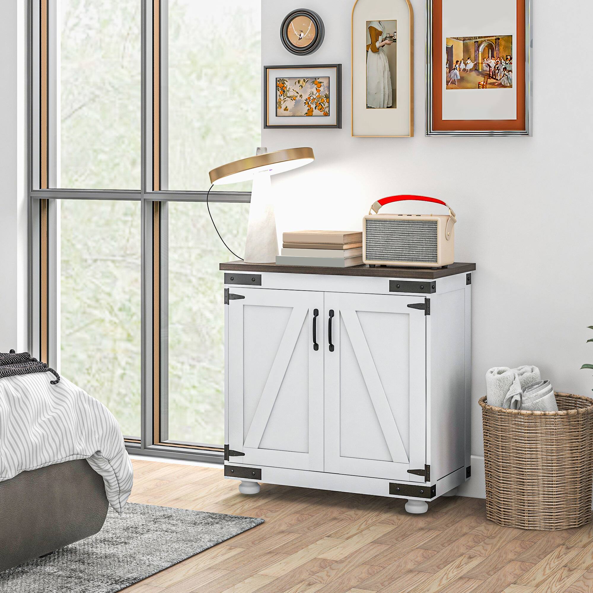 Alt View 1. Homcom - Modern Farmhouse Sideboard, Buffet Cabinet with Barn Style Door and Adjustable Shelf, Kitchen Storage Cabinet - White.