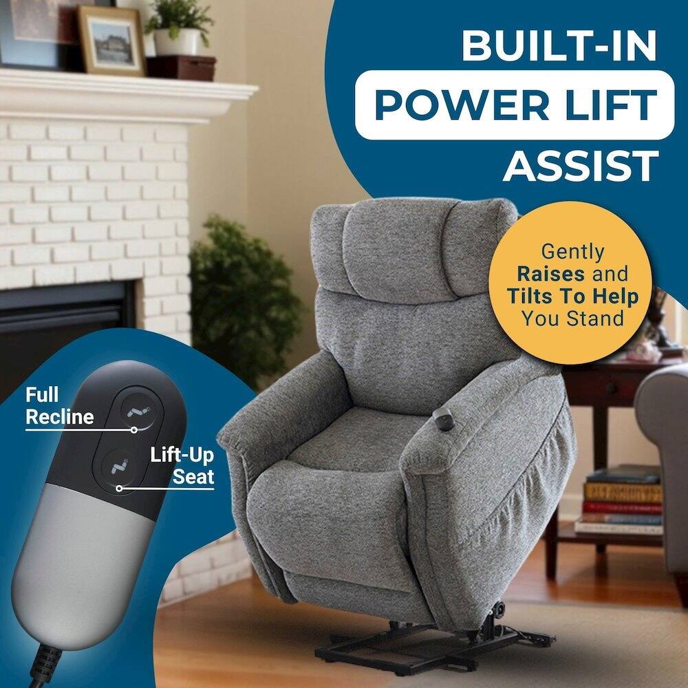 BUILT-IN POWER LIFT ASSIST  
Gently Raises and Tilts To Help You Stand  
Full Recline  
Lift-Up Seat