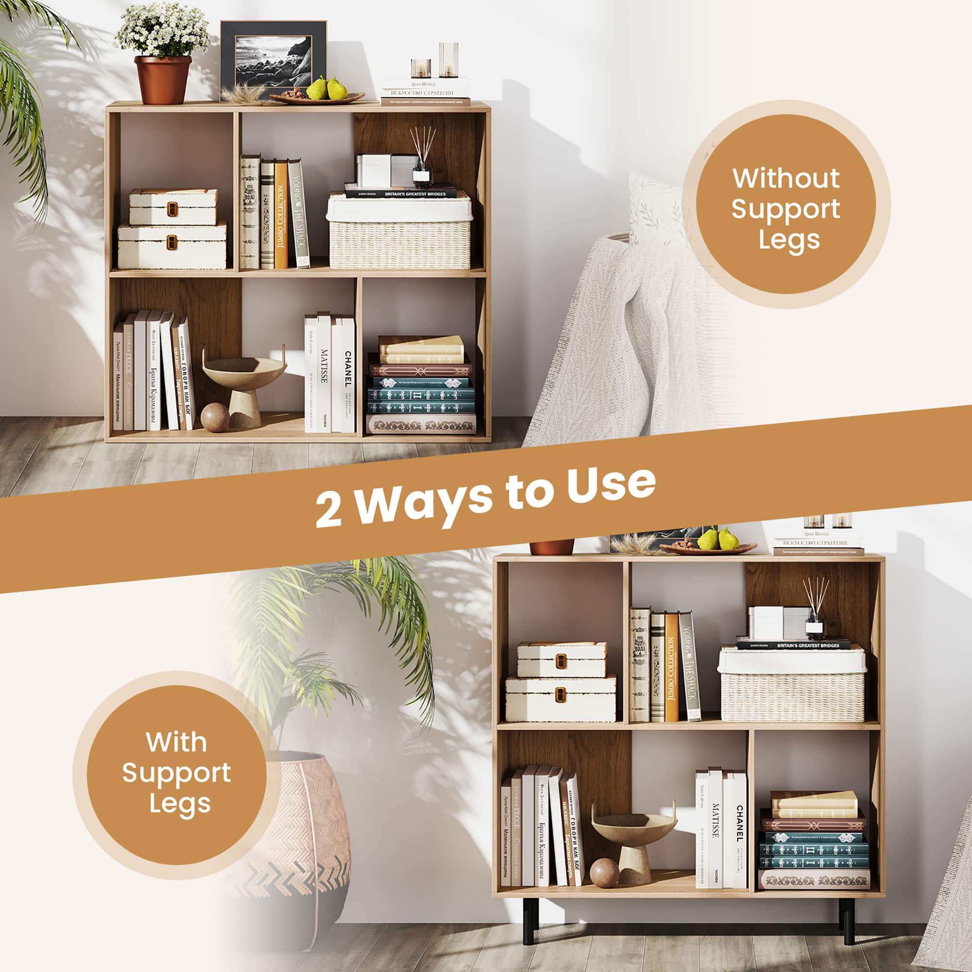 Gymax 2PCS 4 Cubby Open Bookcase 3 Tier Freestanding Bookshelf w