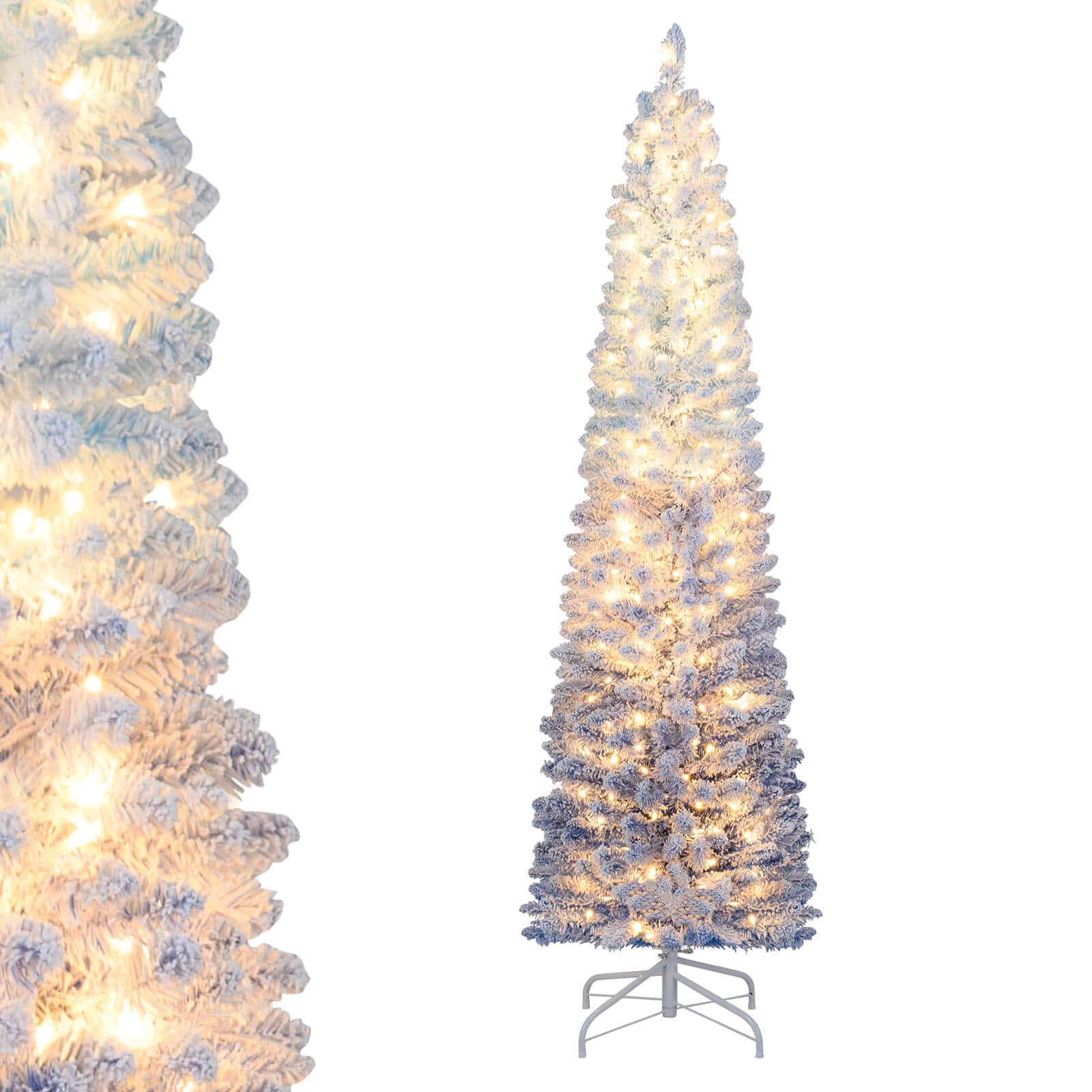 Costway - 6 FT Snow-flocked Artificial Christmas Tree with 220 Warm White LED Lights,8 Modes - Blue Gradient,White price history on PriceWatchPro