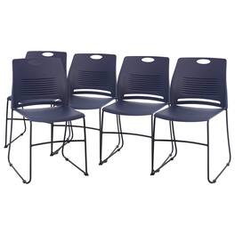 Emma + Oliver - Heavy Duty 660 lb. Capacity Plastic Stack Chair with Steel Sled Base Frame - Navy