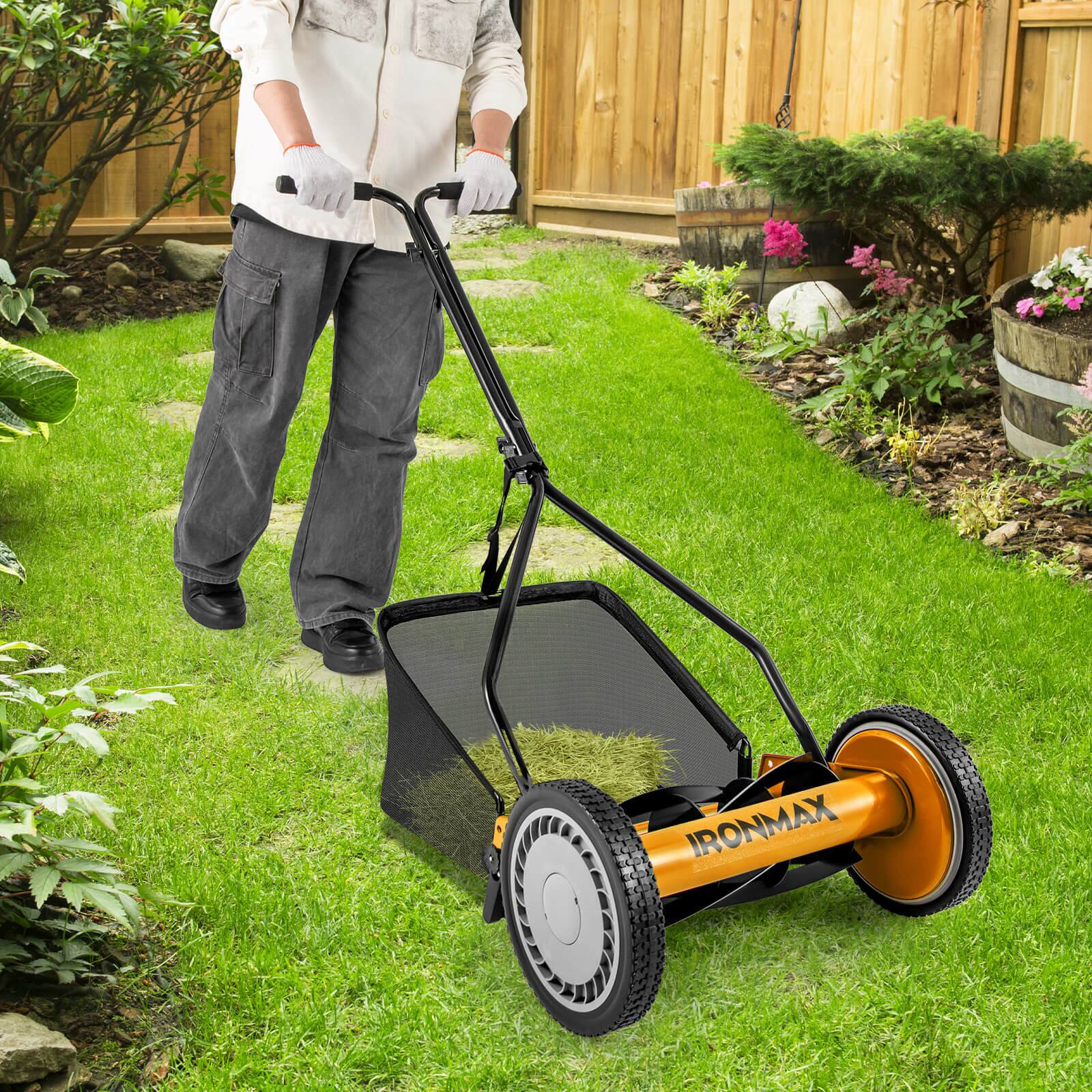 Alt View 1. Costway - Costway Ironmax Push Lawn Mower, Cordless 14" Manual Reel Mower, Adjustable Cutting Heights - Orange + Black.