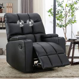 Bestier - Faux Leather Manual Massage Recliner with Vibration, Arm Storage and Two Cup Holders - 33.5" Wide - Black