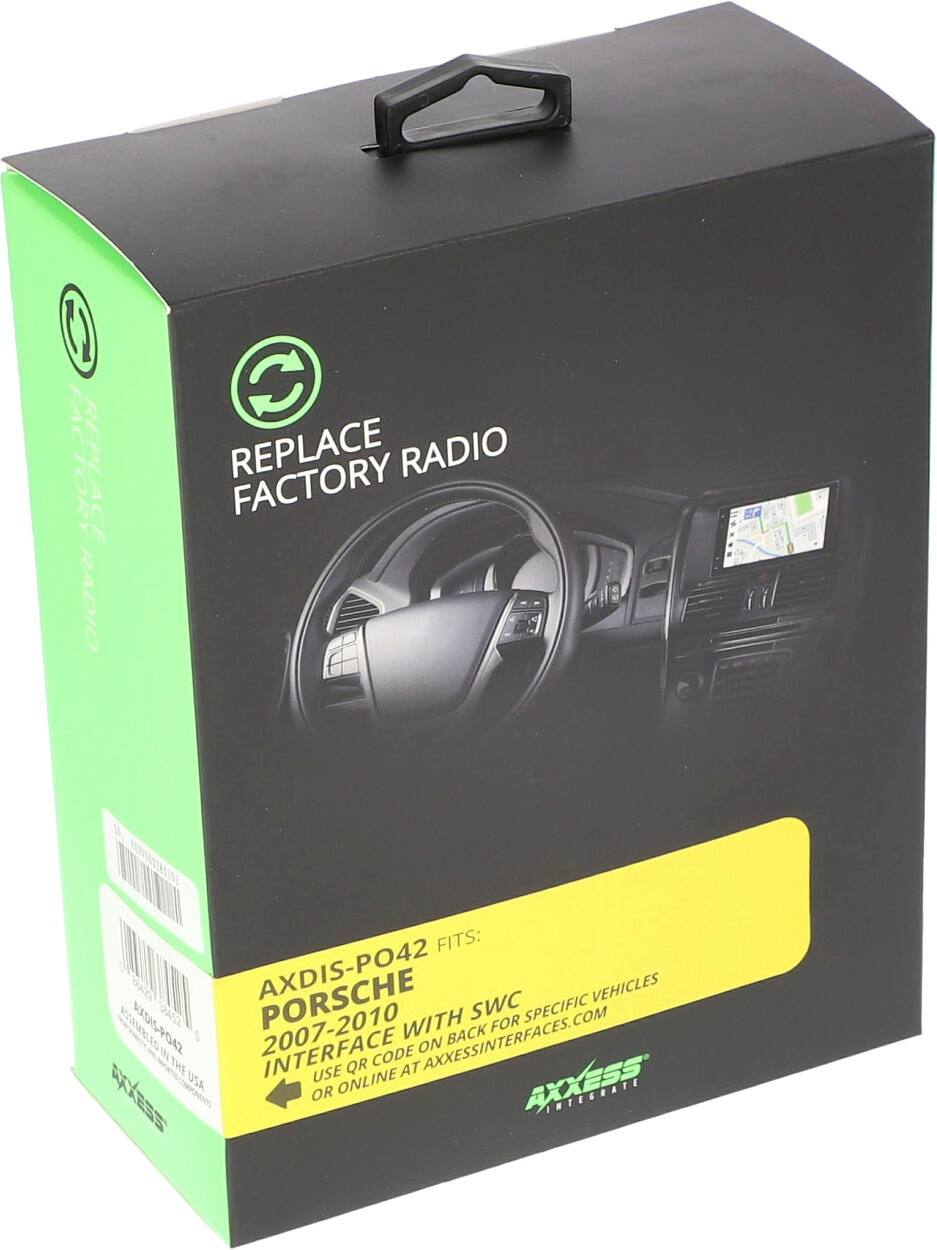 REPLACE FACTORY RADIO

FACTORY FITS:  
AXDIS-PO42 PORSCHE VEHICLES 9A SWC SPECIFIC COM  
AXDIS-POAZ 2007-2010

FOR  
AXXESSINTERFACES.COM  
BACK 1 CODE THE USE QR AT  
USA ONLINE AXXESS  
AXESS