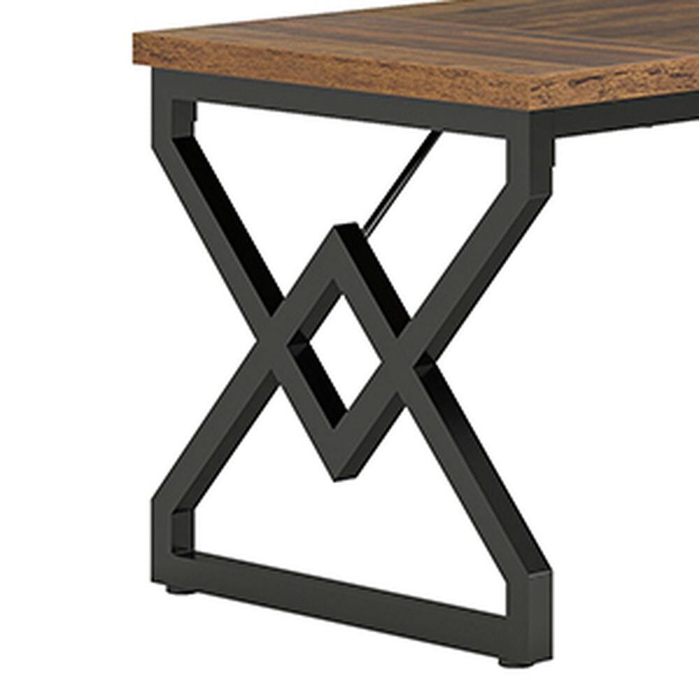 Back. Kadyn - Kadyn Study Writing Desk, Computer Desk,63" Executive Desk, Large Computer Desk for Home Office,Vintage Brown & Black - Brown & Black.