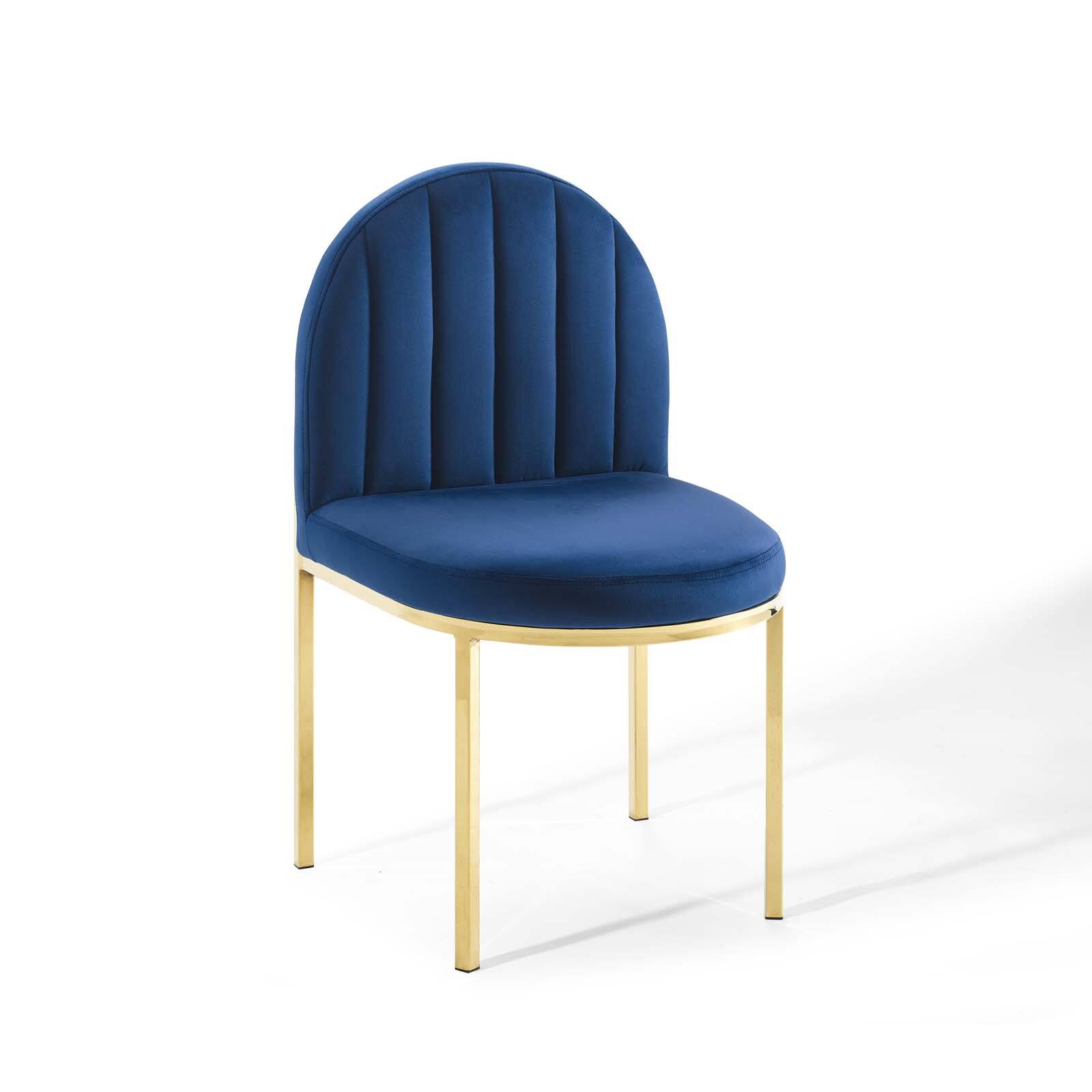Angle. Modway - Isla Channel Tufted Performance Velvet Dining Side Chair by Modway - Gold Navy.