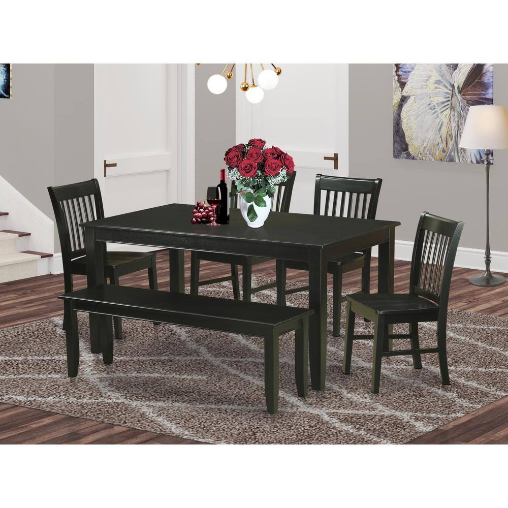Alt View 2. East West Furniture - 6 PC Dining room set- Dining Table and 4 Dining Chairs and also Bench - Black.