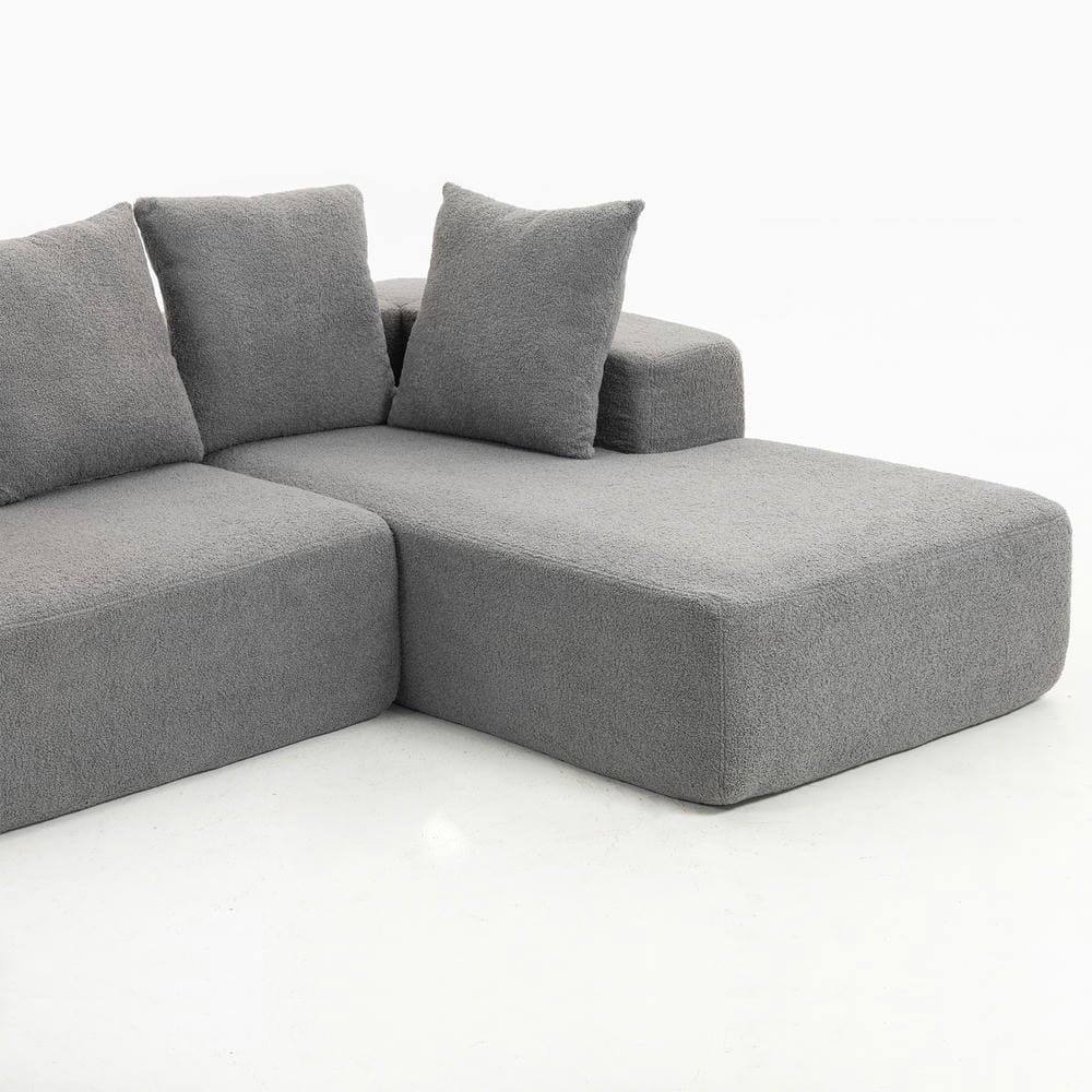 Alt View 10. Kadyn - L-Shaped Full Foam Sectional Sofa, 5 Pillows, Compressed Shipping, Flannelette, Space Saving Design, Gray-Blue - Gray.