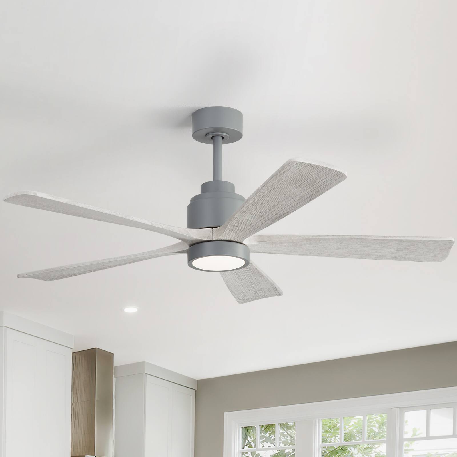 Sofucor - 52'' Industrial Ceiling Fan with 3CCT Dimmable LED Light & Reversible DC Motor Modern Chandelier Fan for Bedroom Indoor - Grey Wood