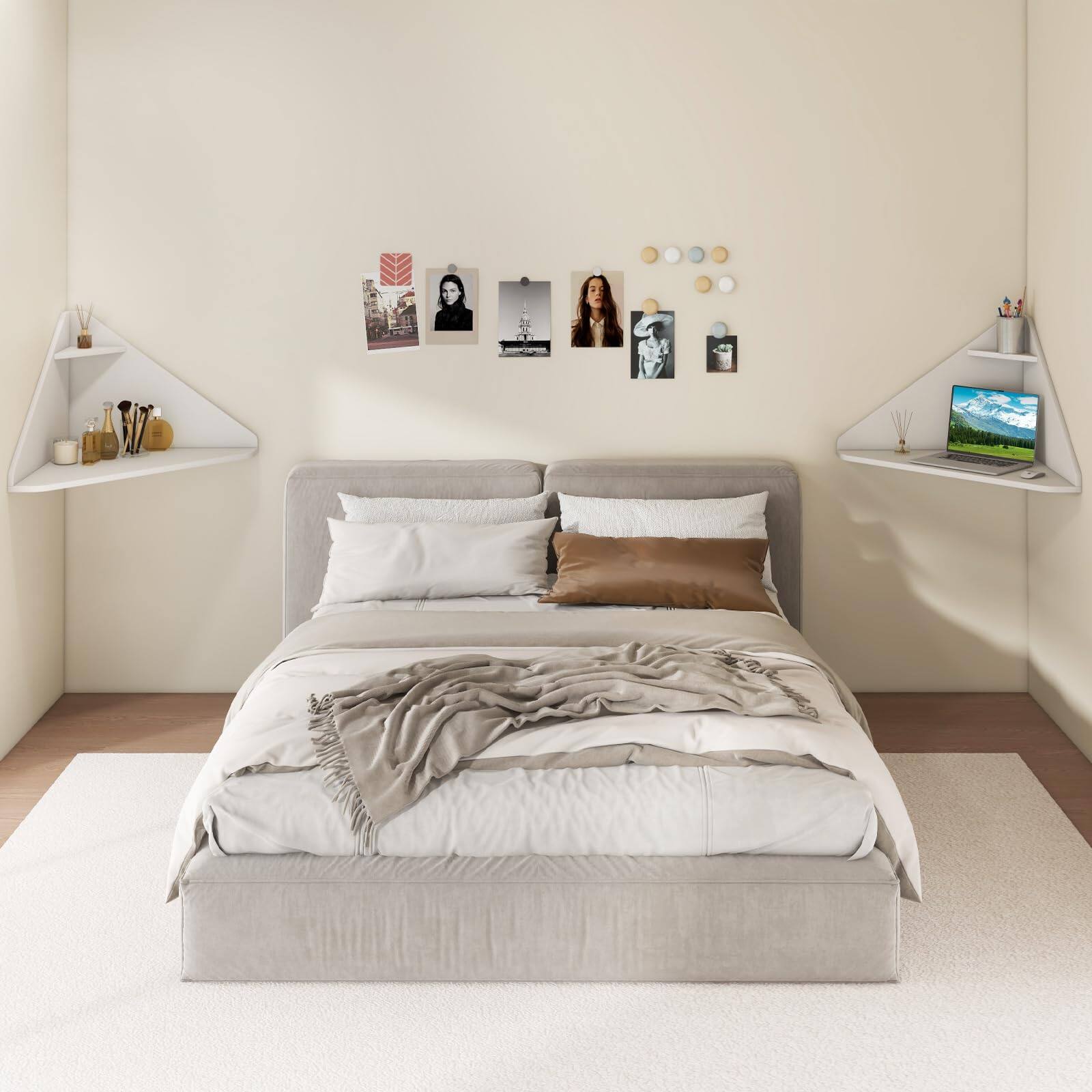 Alt View 8. Ecooso - Triangular Corner Computer Desk with Storage Shelf, Space-Saving Home Office Workstation - White.