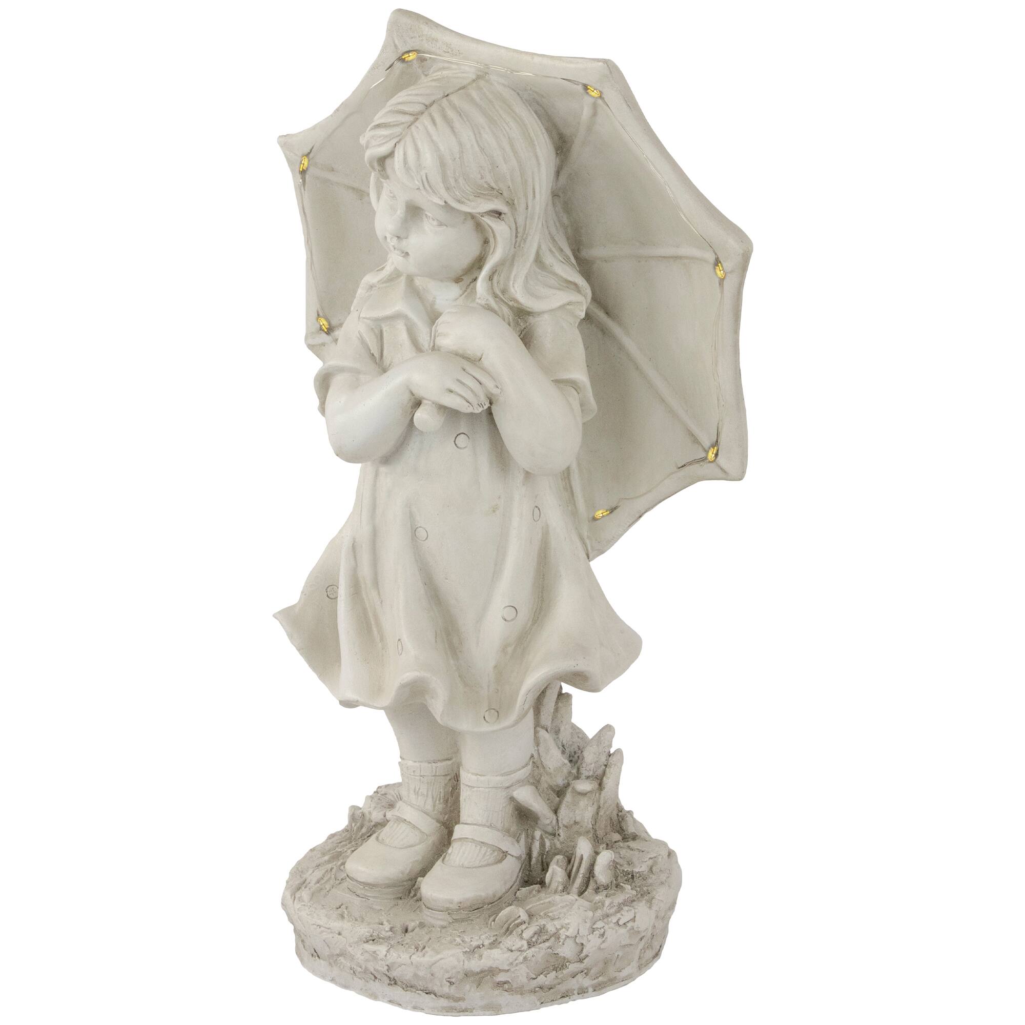 Alt View 3. Northlight - 18" Solar LED Lighted Girl with Umbrella Outdoor Garden Statue - Gray.