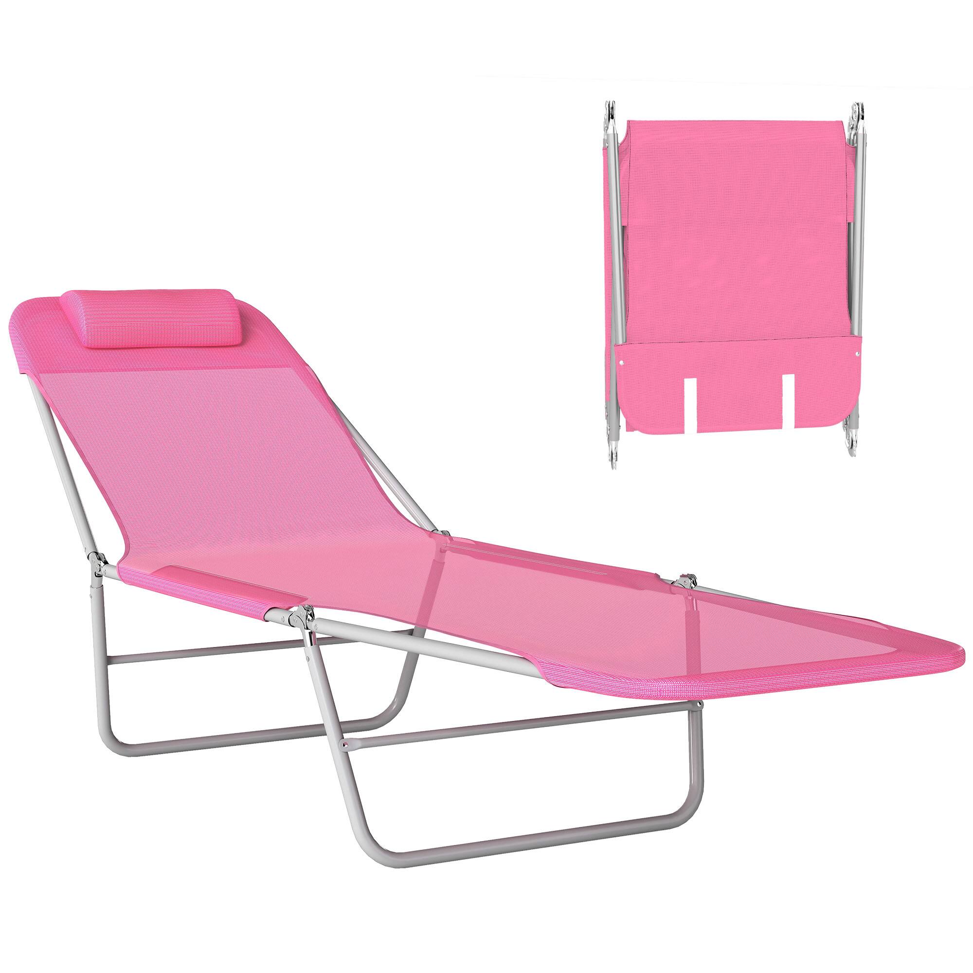 Outsunny - Folding Chaise Lounge Chair, Pool Sun Tanning Chair, Outdoor Lounge Chair with Reclining Back, Breathable Mesh Seat - Pink