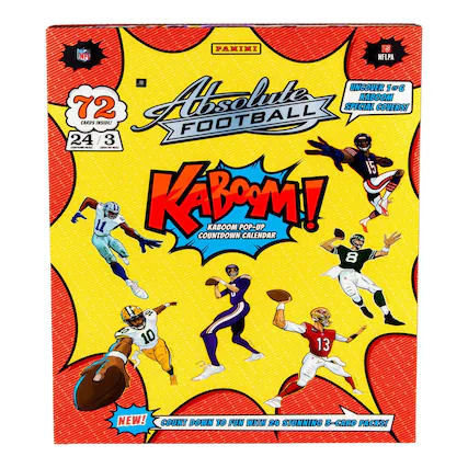 PANINI NFL NFLPA Absolute FOOTBALL KABOOM! 72 SPECIAL COVERS! CAKDS INSIDE! FOOTBALL 24 3 - . I - - 15 L 11 lg KBM! KABOOM POP-UP COUNTDOWN CALENDAR 8 10 10 10 13 NEW! COUNT DOWN TO FUN WITH 24 STUNNING 3-CARD PACKS!