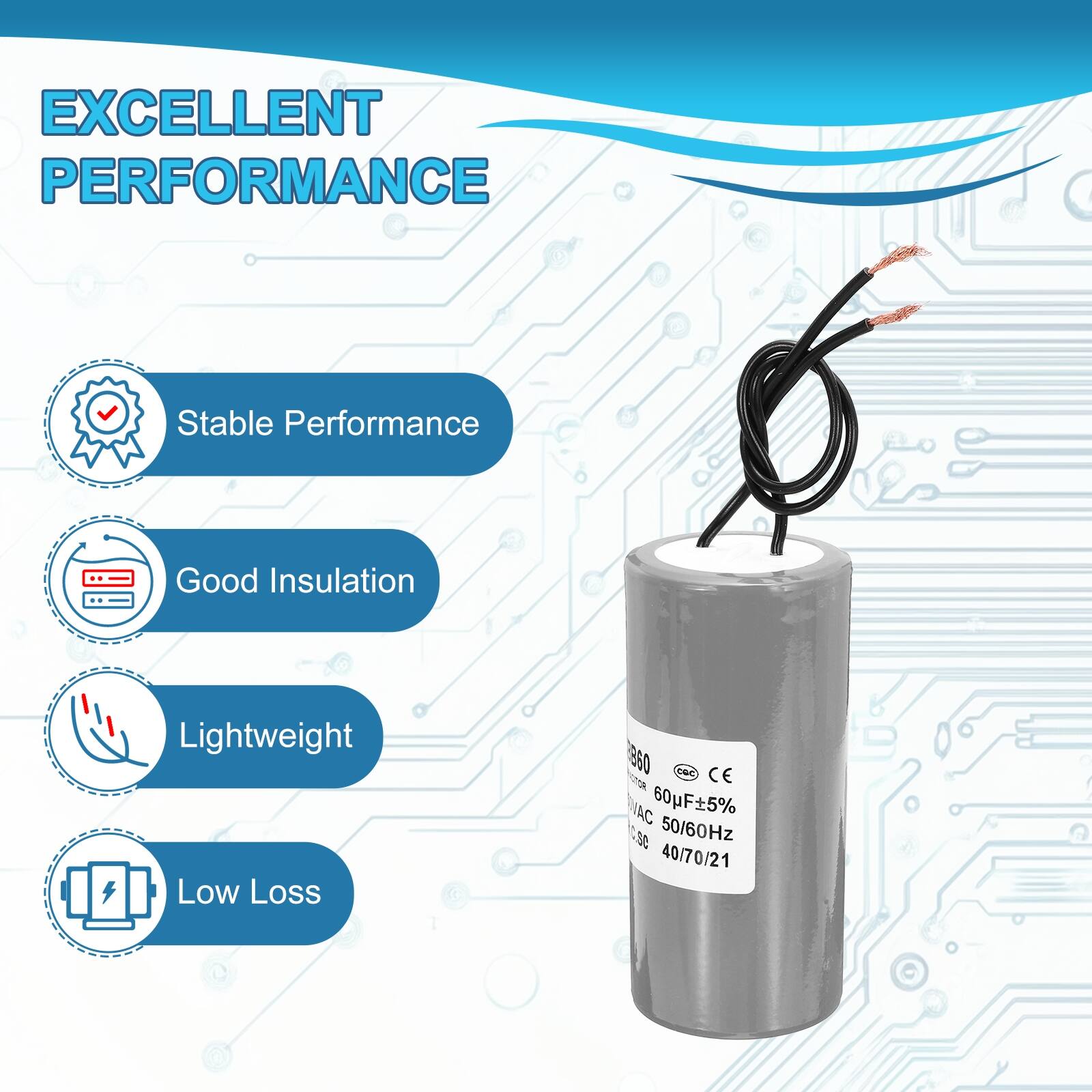 EXCELLENT PERFORMANCE

- Stable Performance
- Good Insulation
- Lightweight
- Low Loss

1960 CBC CE dl IHAC 60F5% 1.30 50/60Hz 40/70/21