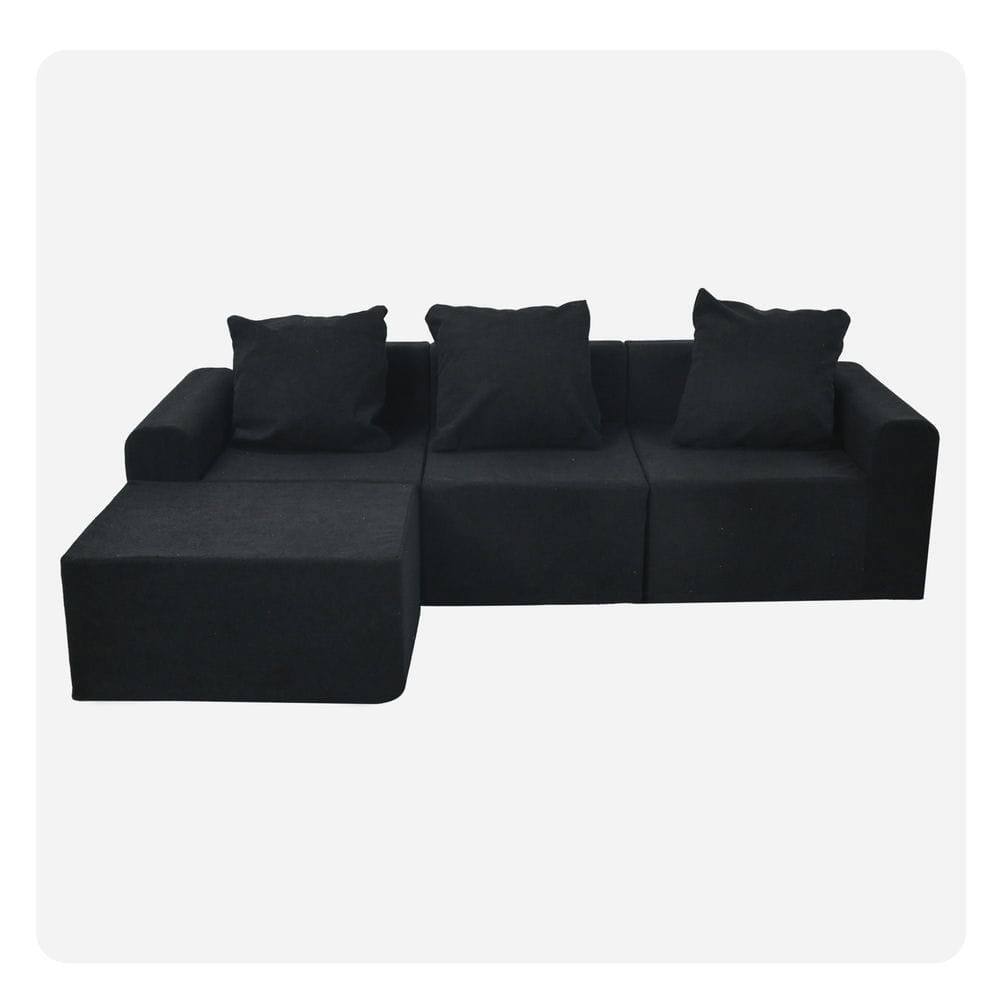 Alt View 7. Kadyn - Convertible Sectional Sofa Set, Microfiber Upholstery with Space-Saving Compression Packaging, Antique Black - Black.