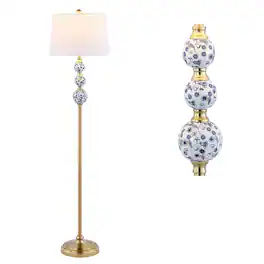 Jonathan Y - Tavira 62.5" Classic Midcentury Iron LED Floor Lamp, Brass Gold - Brass Gold/Blue