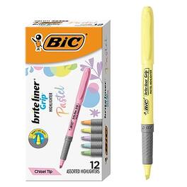 BIC America - BIC Brite Liner Stick Highlighter with Grip, Chisel Tip, 12/Pack - Assorted Colors