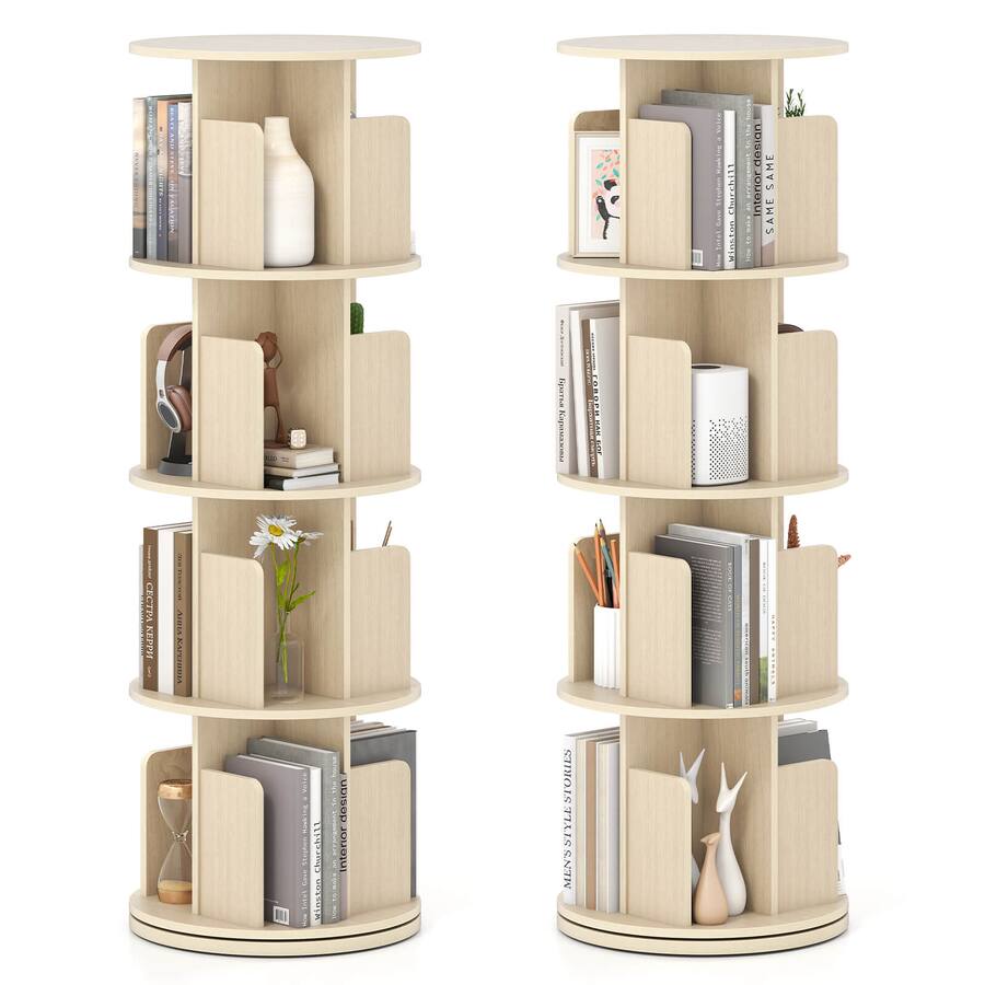 Nataral Rak Costway 2 PCS 4 Tier Rotating Bookshelf 360° Display Rack Dividers ...