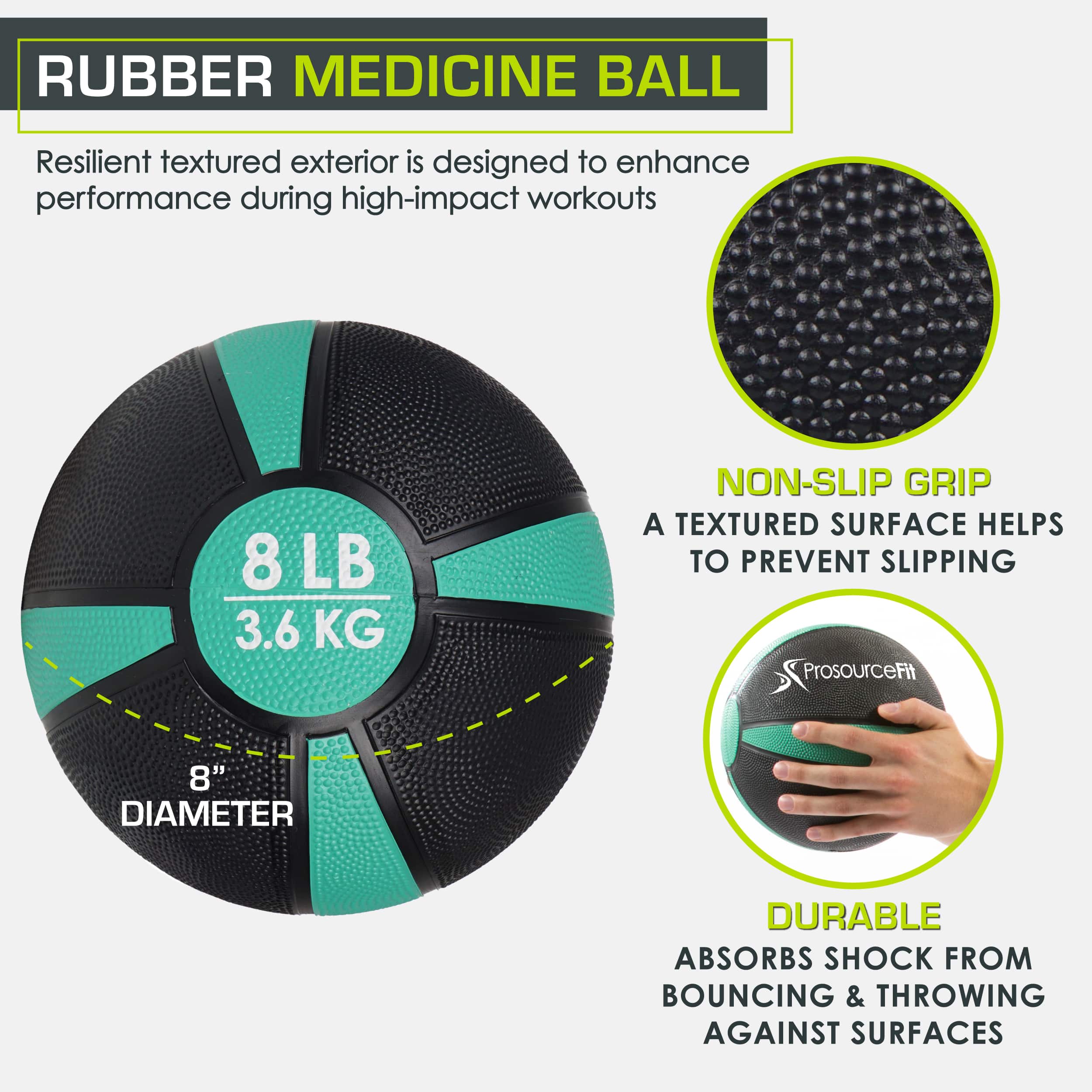 ProsourceFit Rubber Medicine Ball, 8 lbs Green/Black - Best Buy
