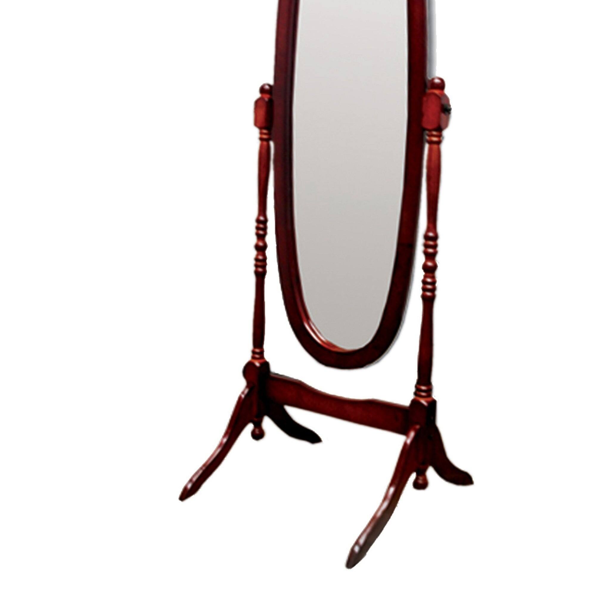 Back. BreeBe - 59.25' Tall Standing Wooden Floor Mirror with Cherry finish, Oval Shape - Cherry.