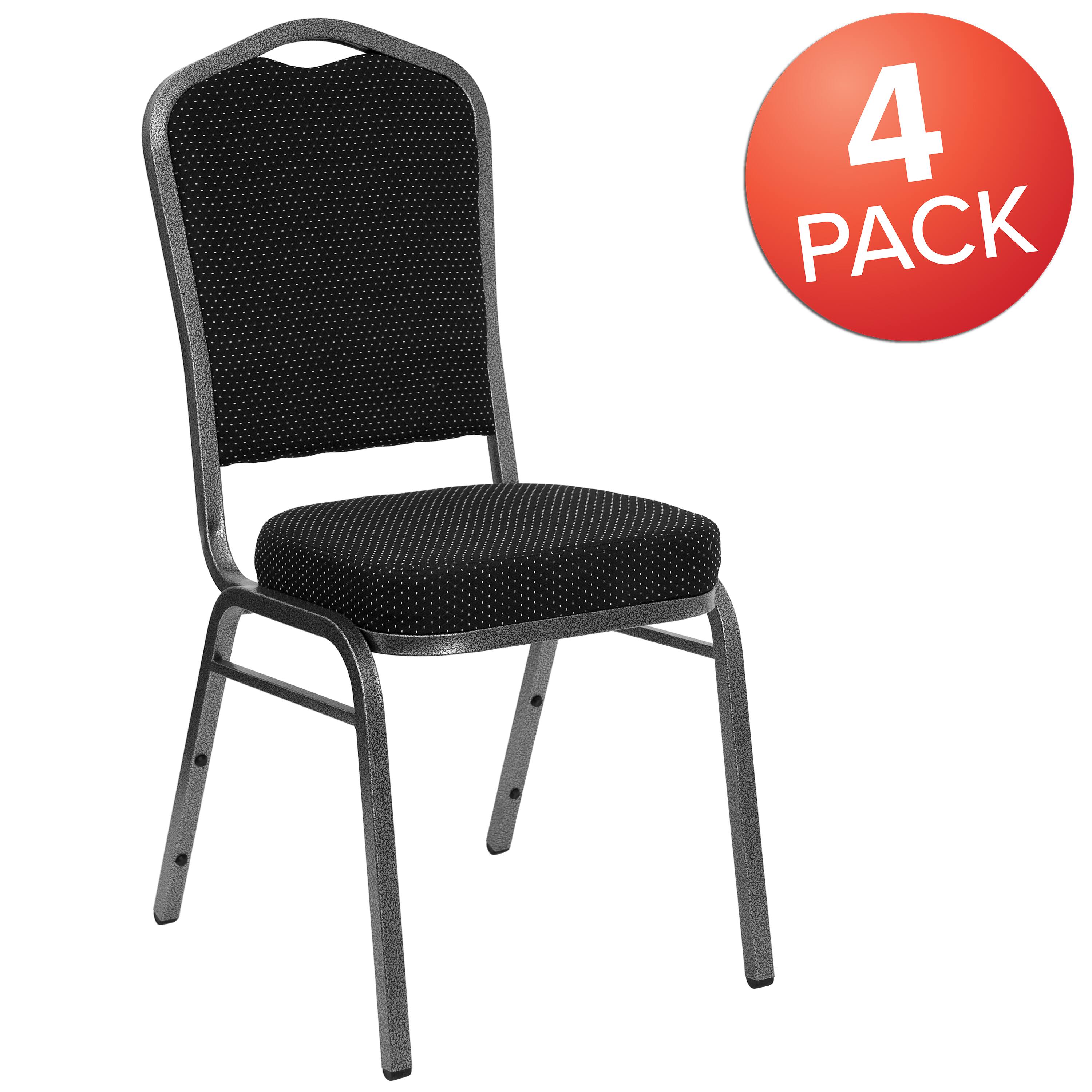 Alt View 1. Emma + Oliver - 4 Pack Crown Back Stacking Banquet Chair - Black Dot Patterned Fabric/Silver Vein Frame.