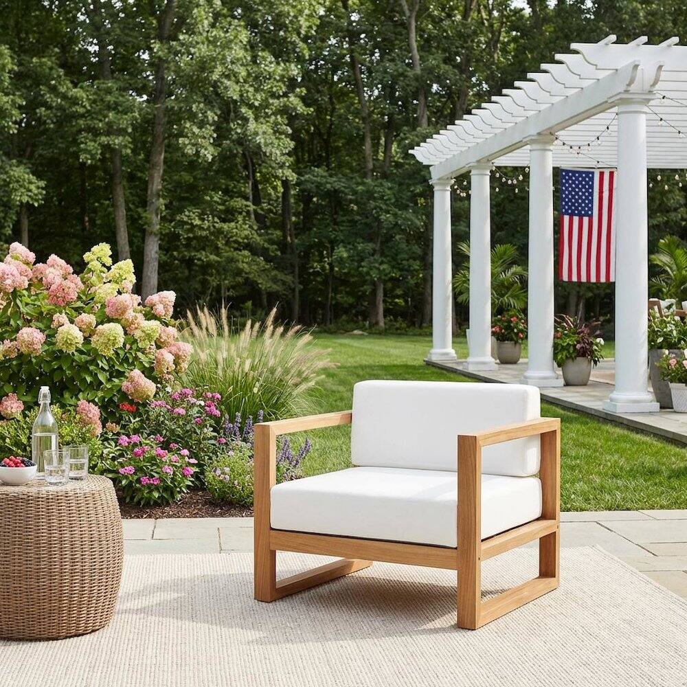 Left. Outdoor Escape - Outdoor Patio Armchair In Stylish Weather-Resistant Design - White.
