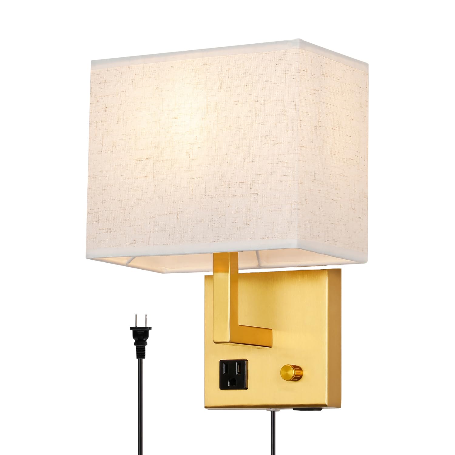 Front. TECH SAFARI - Plug In Wall Sconce Bedside Lamp With And Dimmable Usb Charging Port Socket Suitable For Hotel Corridor Liv - Golden.