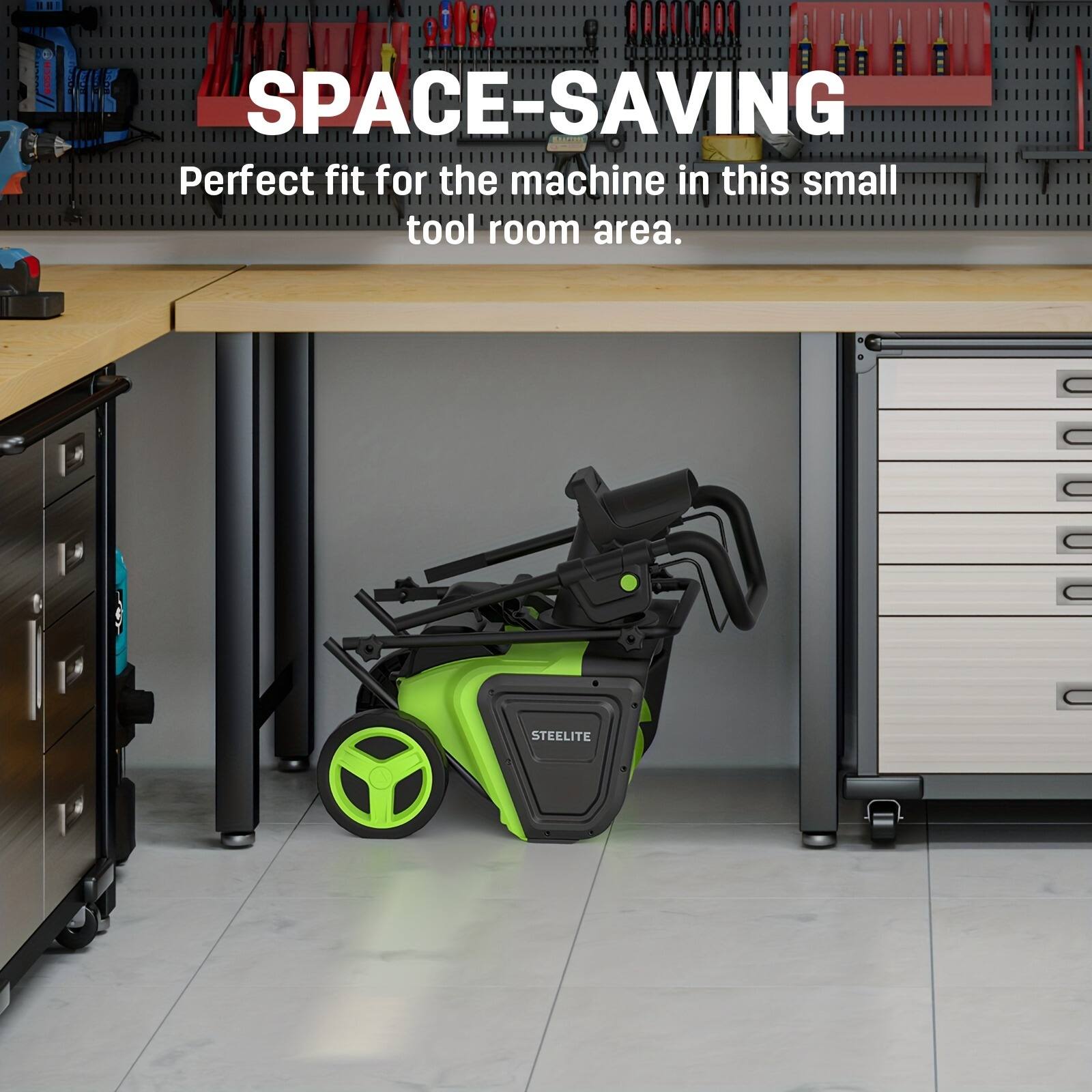 SPACE-SAVING  
Perfect fit for the machine in this small tool room area.  
STEELITE