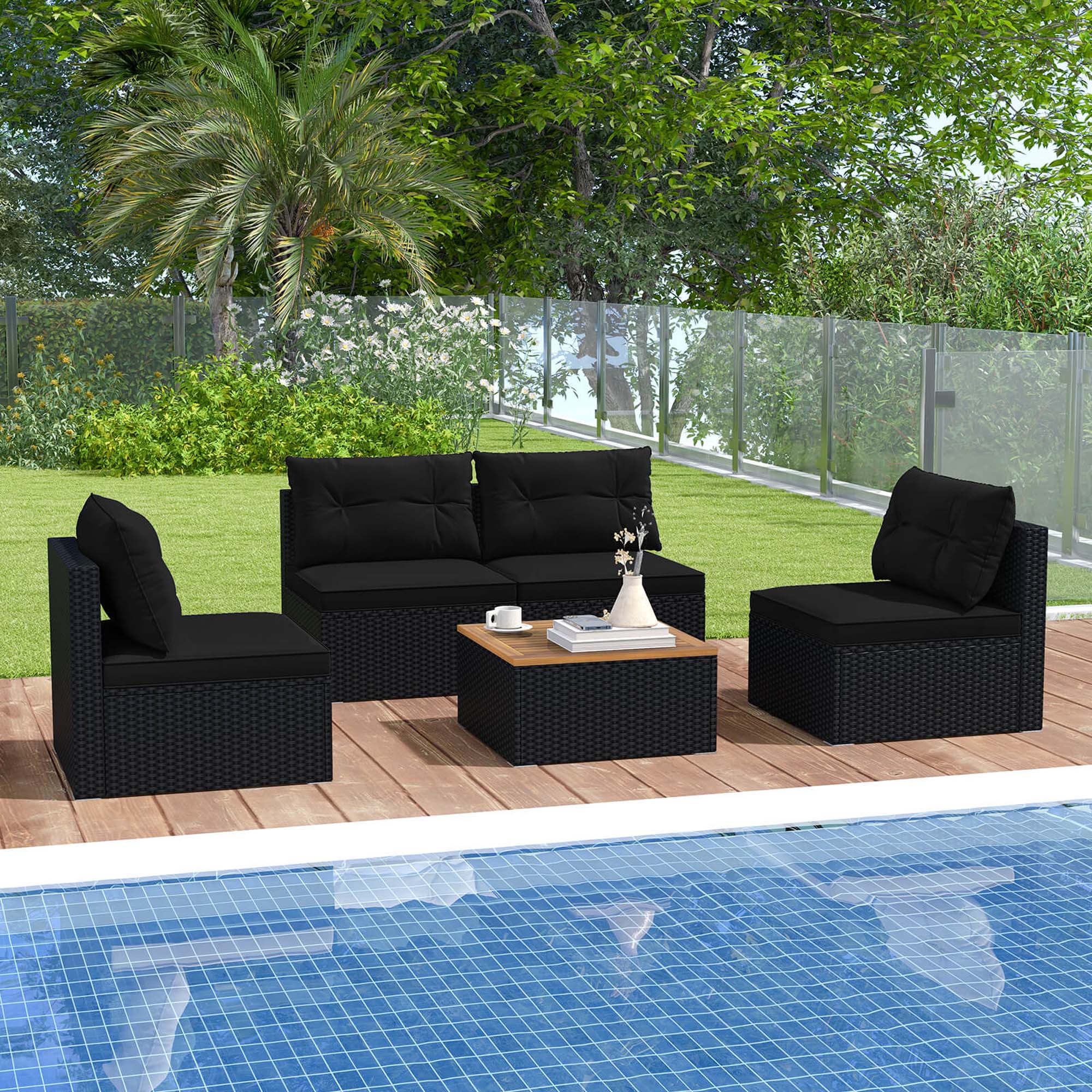 Alt View 3. Costway - Costway 5 Piece Outdoor Furniture Set with Seat & Back Cushions Acacia Wood Tabletop - Black.