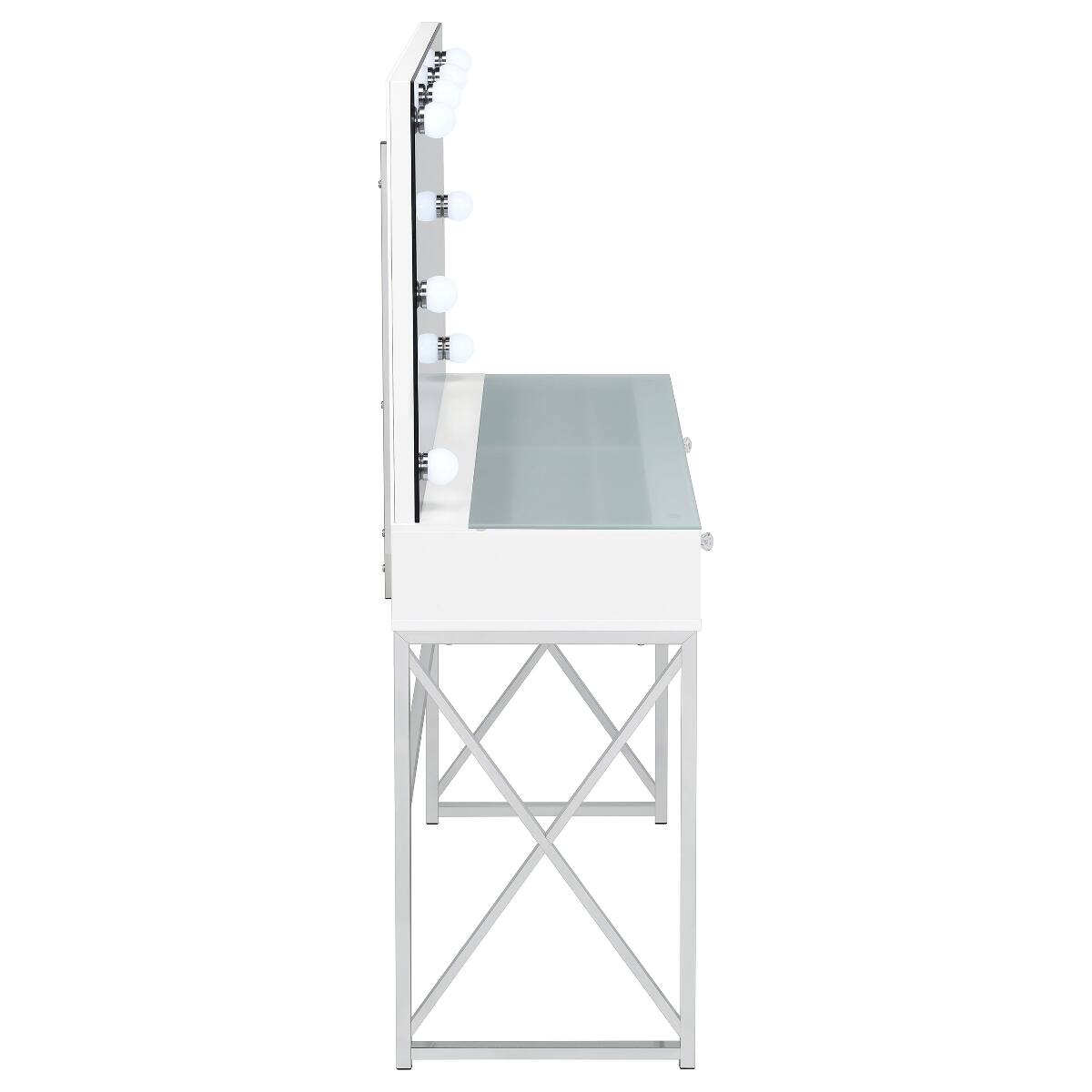 Alt View 1. Loheer - Loheer White Makeup Vanity Set with Mirror and Stool, Lighted Globe Mirror and Drawer - White.