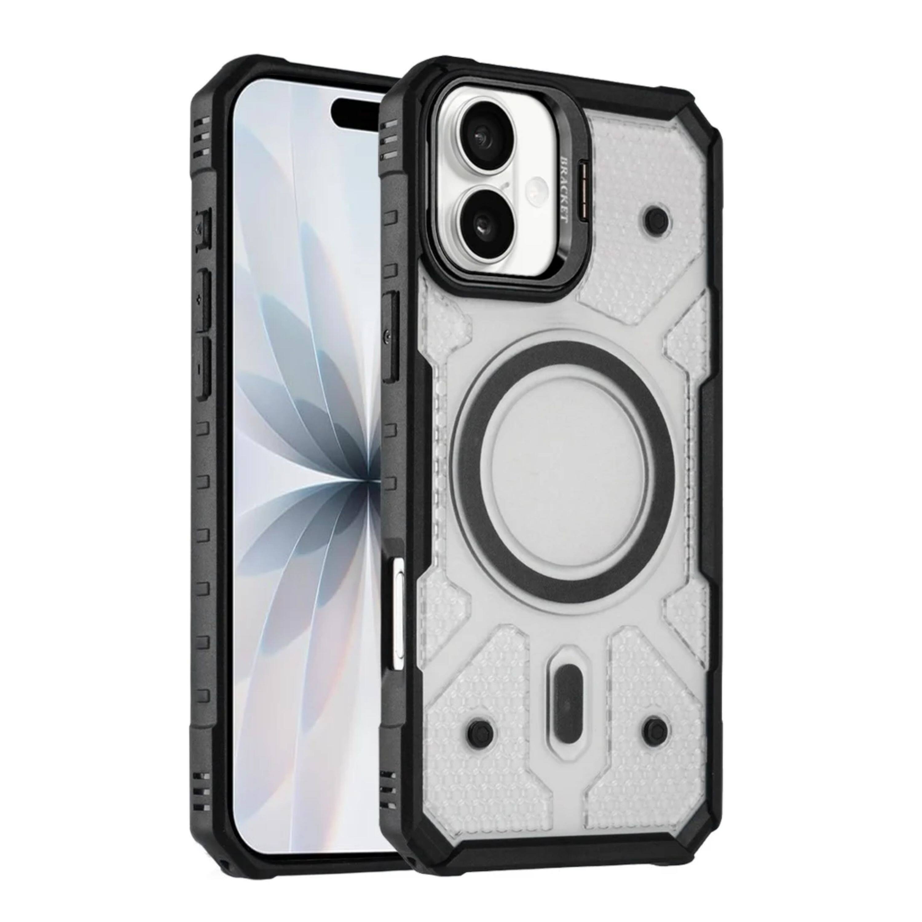 Kitcheniva - Rugged Camera Stand Phone Case With Magnetic Circle Tempered Glass For iPhone 17 - Black