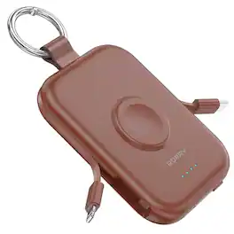 RORRY - CharmGo 5000mAh Portable Charger with Built-in Cables, Keychain Design, Compatible with Apple Watch and iPhone - Cinnamon Clay