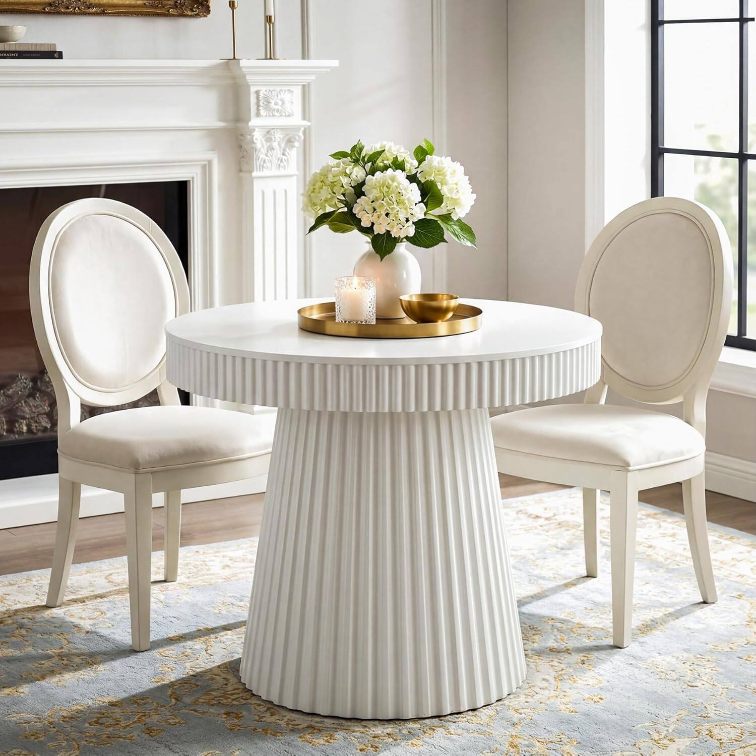 Front. Tribesigns - Modern Dining Table with Fluted Design, Space-Saving Design, Pedestal Base and Round Top for Kitchen - White.