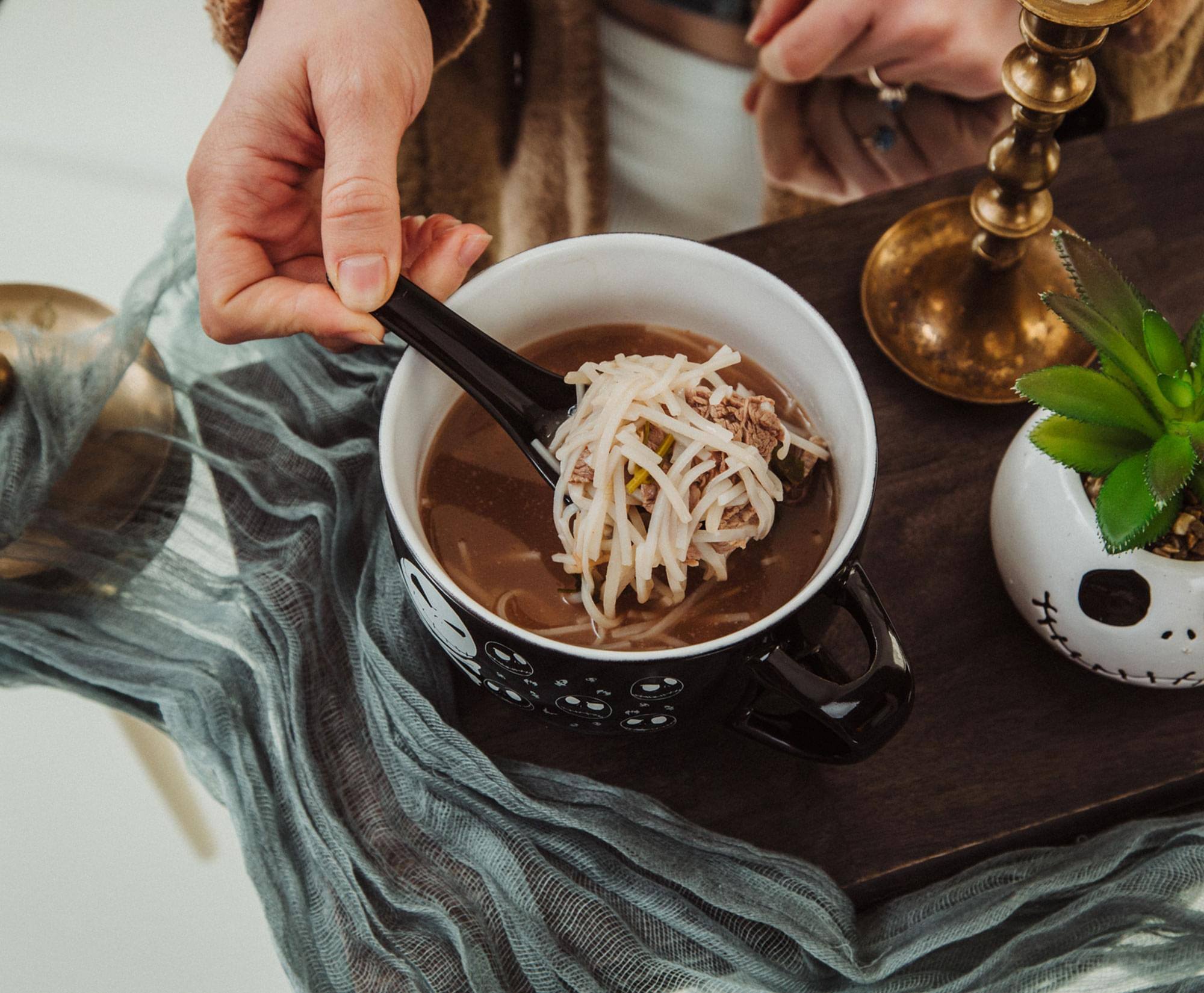 Alt View 4. Disney - Disney The Nightmare Before Christmas Cross Bones Ceramic Soup Mug With Spoon - Black.