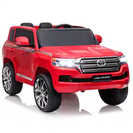 GARVEE - Licensed Toyota Land Cruiser 12V Kids Ride-On Car Truck, 2-Seater, 3 Speeds, Remote Control, LED Lights, Music & Horn - Red