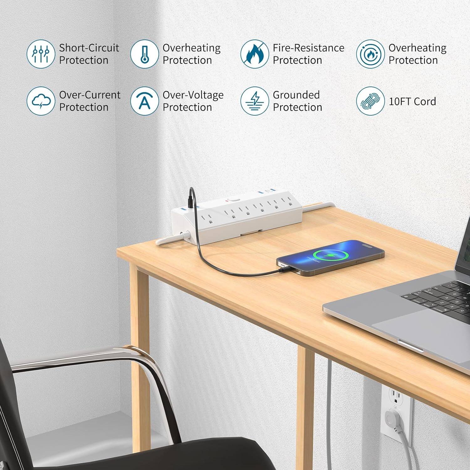 Short-Circuit Protection  
Overheating Protection  
Fire-Resistance Protection  
Overheating Protection  
Over-Current Protection  
Over-Voltage Protection  
Grounded Protection  
10FT Cord