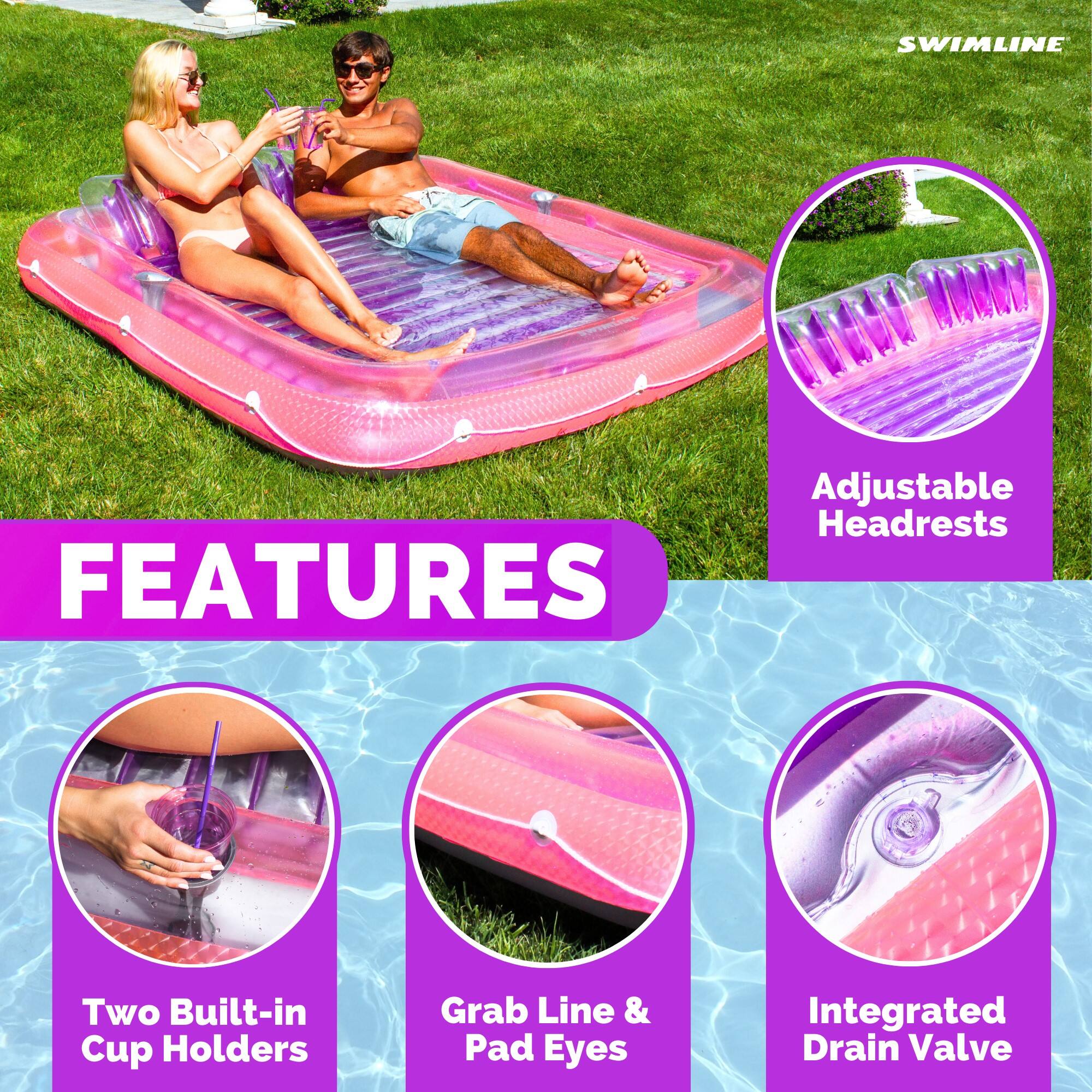 SWIMLINE Adjustable Headrests FEATURES

- Two Built-in Cup Holders
- Grab Line & Pad Eyes
- Integrated Drain Valve