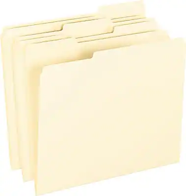 Front. Pendaflex - Pendaflex Smart Shield Recycled File Folder, 1/3-Cut Tab, Assorted, Letter Size, Manila, 100/Box (62702) - Manila.
