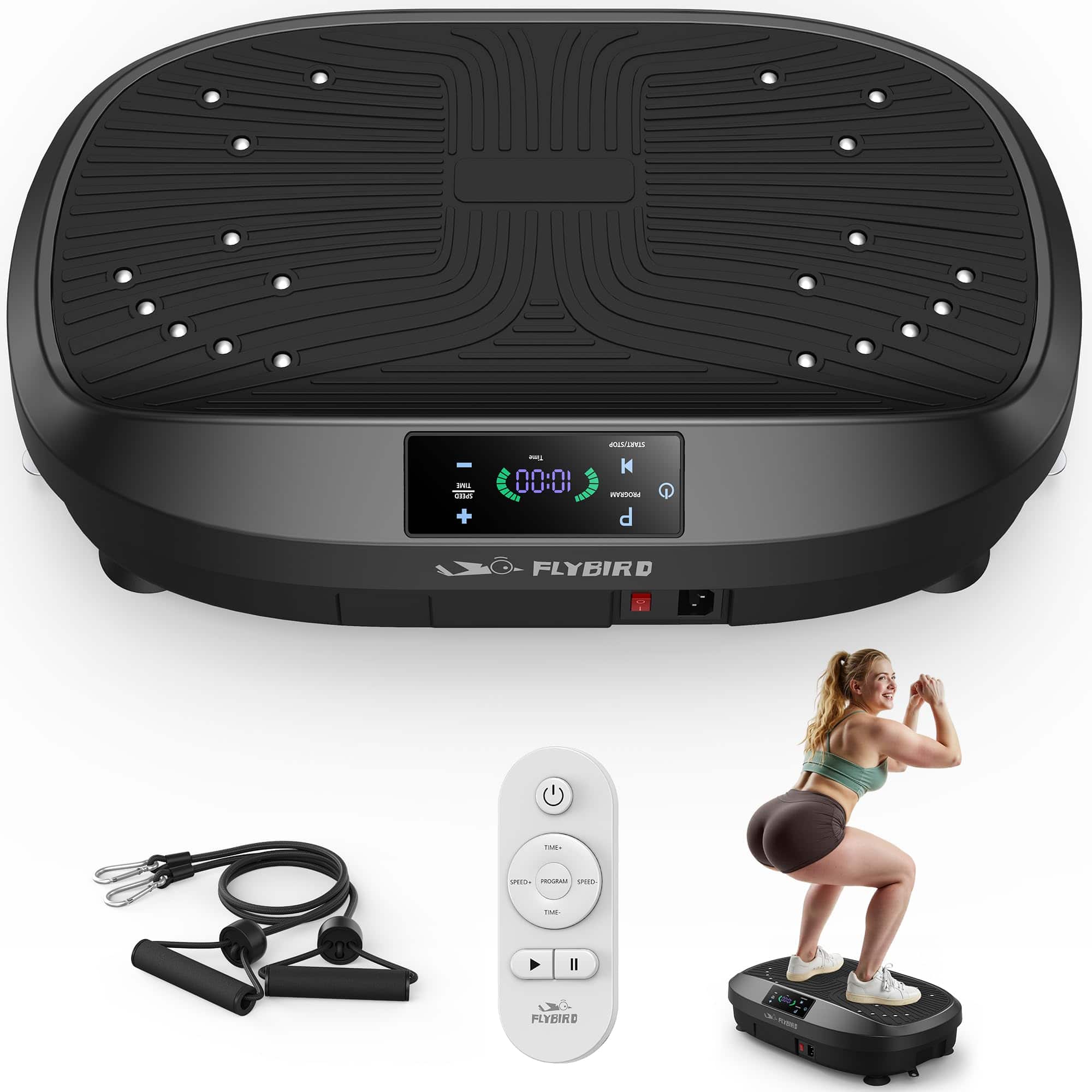 FLYBIRD - Vibration Plate Exercise Machine, Adjustable Speed High Intensity Vibration for Muscle Toning - Black