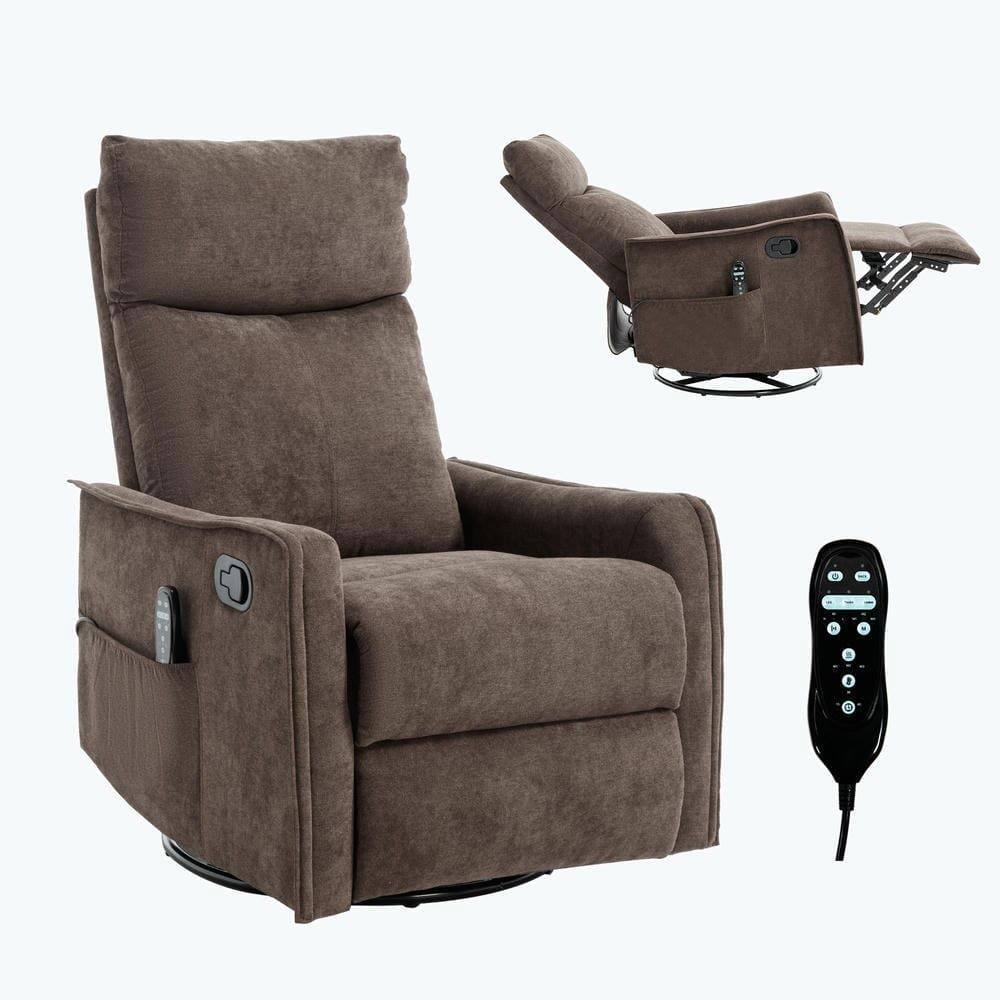Back. Kadyn - Fabric Heat Massage Recliner Chair, 8 Vibration Modes & Lumbar Heat, Rocker Swivel, Brown - Brown.
