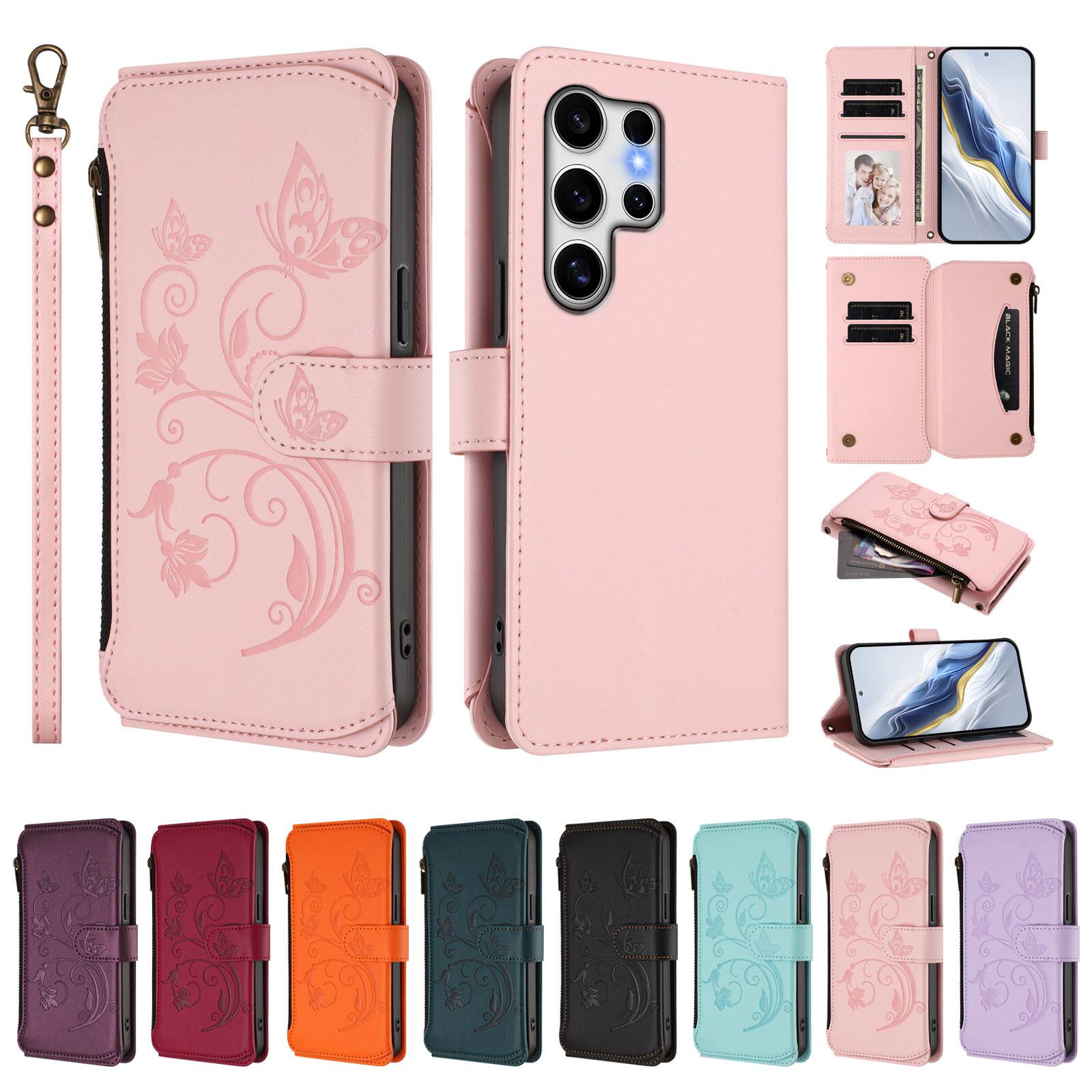 Dteck - Crossbody Wallet Case for Samsung Galaxy S25 Ultra,Embossed Butterfly Flower Folio Cover with Zipper Pocket+Strap - Pink price history on PriceWatchPro