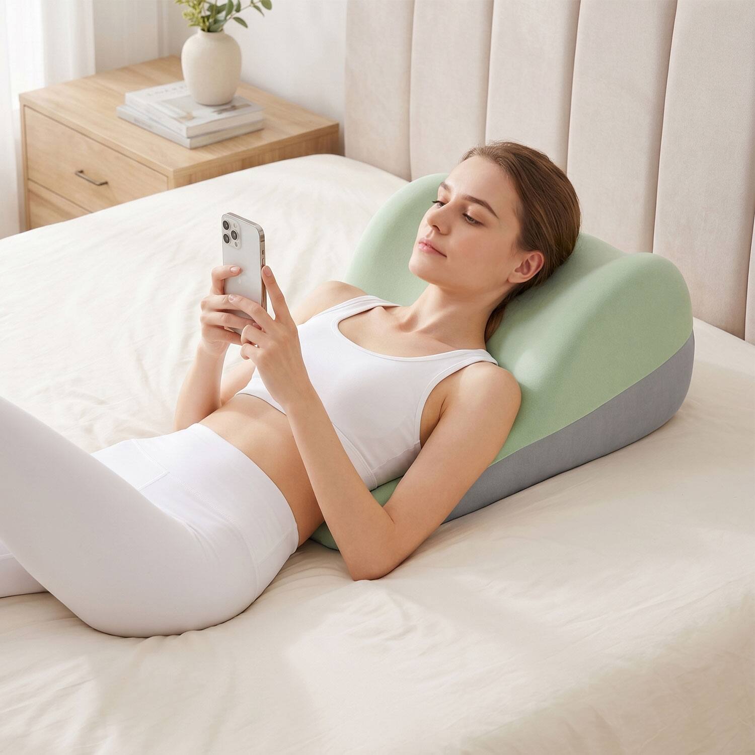 Left. Z-Edge - Ergonomic Memory Foam Support Pillow, Contoured Lounger Cushion for Back Lumbar Support, Multi-Functional Comfort Pillow - Green.